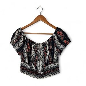 Bohemian Top Cropped Moody Botanical Tribal Print Floral Paisley Patchwork Large
